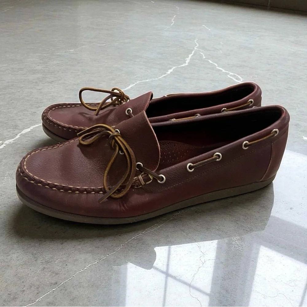 Allen Edmonds Northland Burgundy Moc Boat Handmade Slip on Dress Shoes Size 11.5